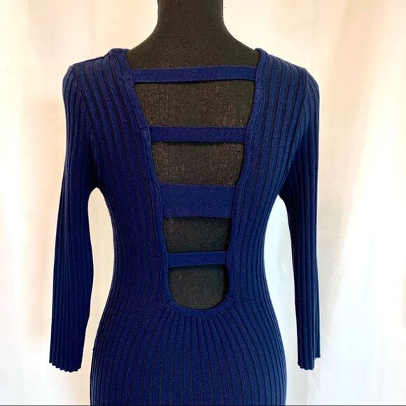 NAVY Blue ribbed knit long sleeve bodycon sweater dress Sz M - Picture 5 of 8
